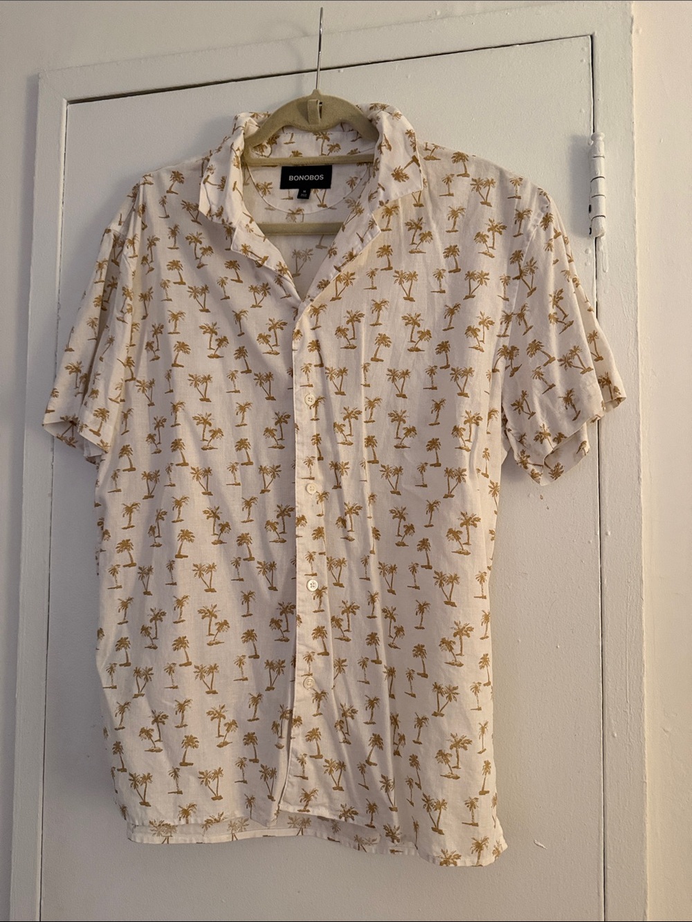 Bonobos Men’s Cream Short-Sleeve Button-Down with Gold Palm Print